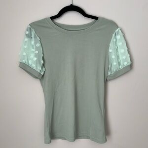Seafoam Green Fitted Tshirt with Polka Dot Sleeves Size Small
